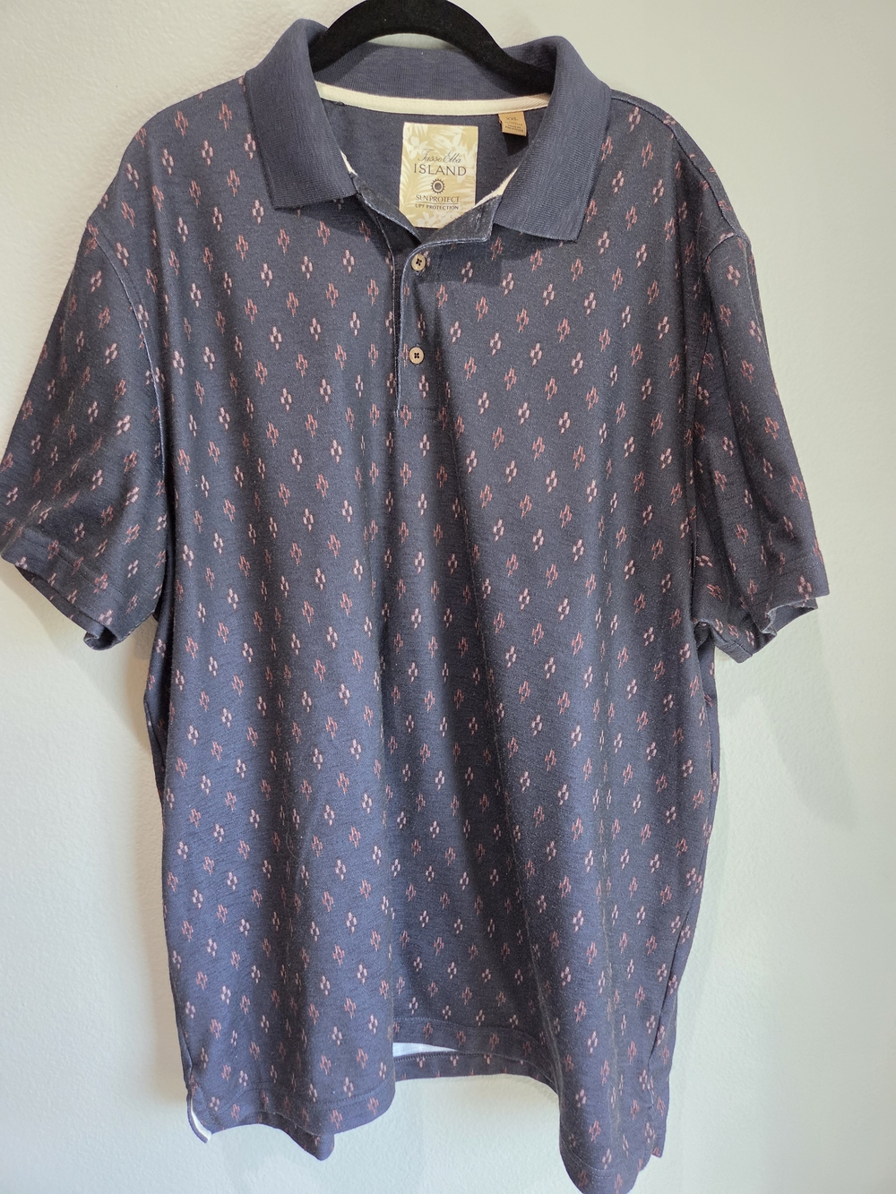 Tasso Elba Island Men's Navy Polo with Pink Micro Pattern Sun Protect XXL